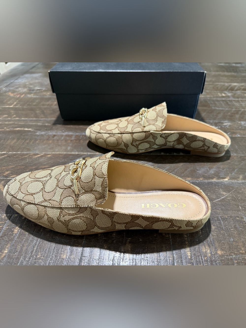 Coach Sienna Cig Slide Mules Shoes in Khaki Saddle C Logo Sz 8 B C5771 Summer - Picture 6 of 14